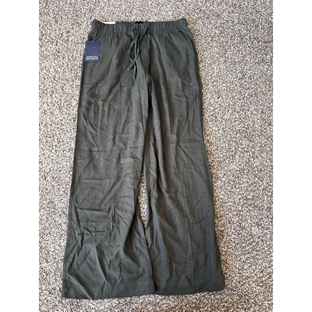 GAP Womens Pull-On Linen Pants Small Olive Green Wide Leg Drawstring NWT